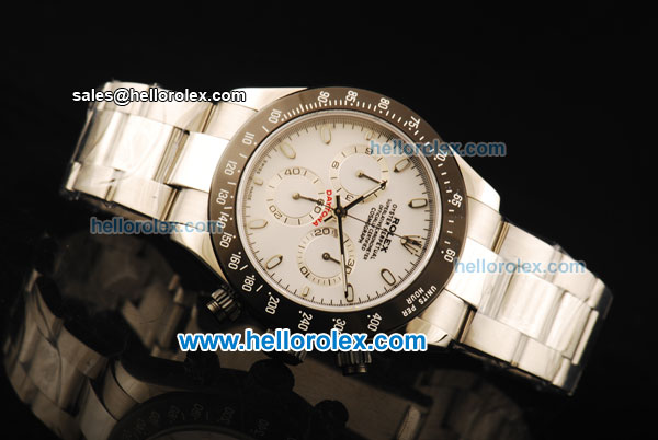 Rolex Daytona Chronograph Swiss Valjoux 7750 Automatic Movement Steel Case with White Dial and Black Bezel-Steel Strap - Click Image to Close